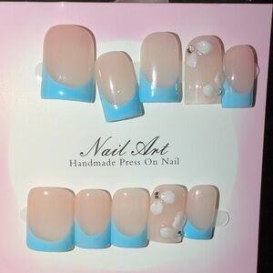 Handmade Press-On Nails with Sky Blue French Tips